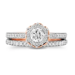 Enchanted Disney Fine Jewelry 14K White Gold and Rose Gold with 1 CTTW Belle Rose Bridal Set