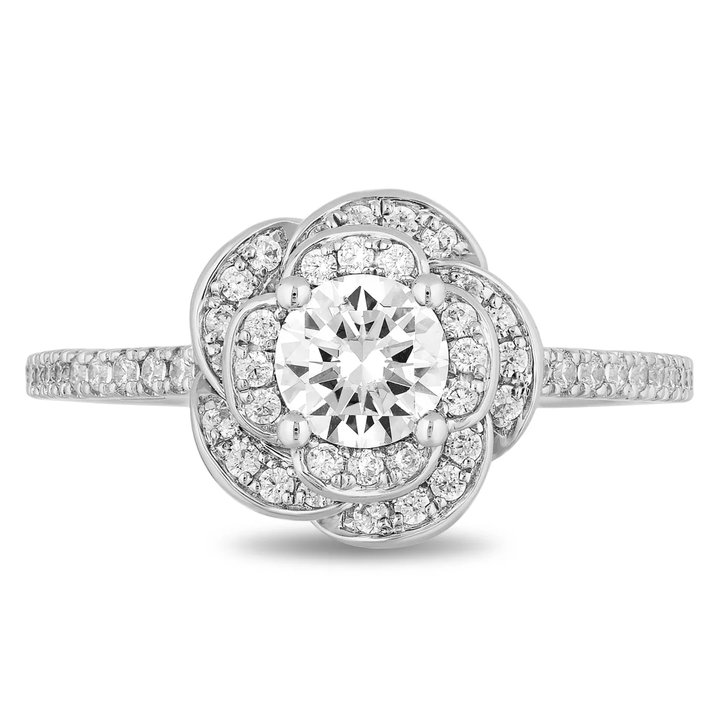 Enchanted Disney Fine Jewelry 14K White Gold with 1 CTTW Diamond Belle Rose Bridal Ring