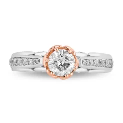 Enchanted Disney Fine Jewelry 14K White Gold and Rose Gold with 1 CTTW Belle Rose Engagement Ring