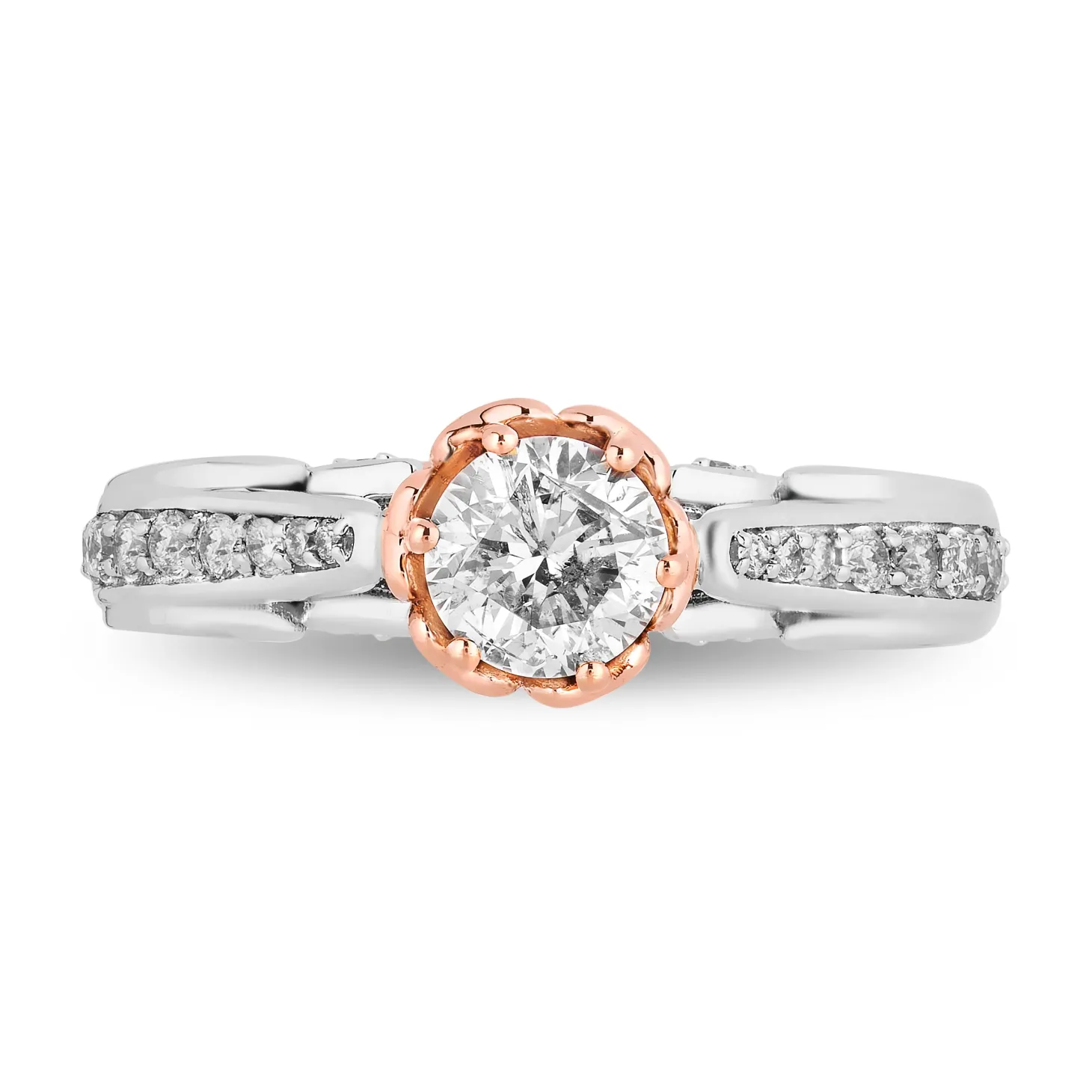 Enchanted Disney Fine Jewelry 14K White Gold and Rose Gold with 1 CTTW Belle Rose Engagement Ring