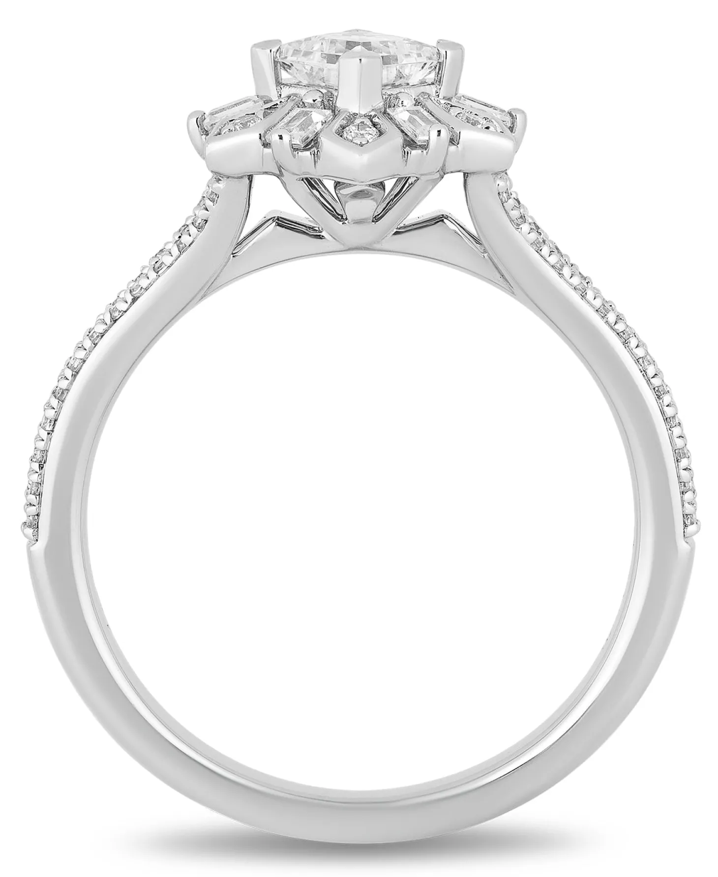 Enchanted Disney Fine Jewelry 14K White Gold with 3/4 CTTW Princess Baguette and Round Shape Diamond Elsa Snowflake Engagement Ring