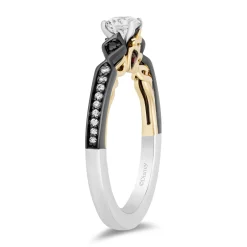Enchanted Disney Fine Jewelry 14K White Gold and Yellow Gold with Black Rhodium Evil Queen Engagement Ring with 1/2 CT Round Center and 5/8 CTTW Diamonds and Garnet Peek-a-boo Surprise