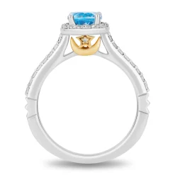 Enchanted Disney Fine Jewelry 14K White Gold and Yellow Gold with 1/3 CTTW Diamonds and Swiss Blue Topaz Jasmine Engagement Ring