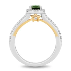 Enchanted Disney Fine Jewelry 14K White Gold and Yellow Gold with 3/8 CTTW Diamonds and Green Tourmaline Tinker Bell Engagement Ring