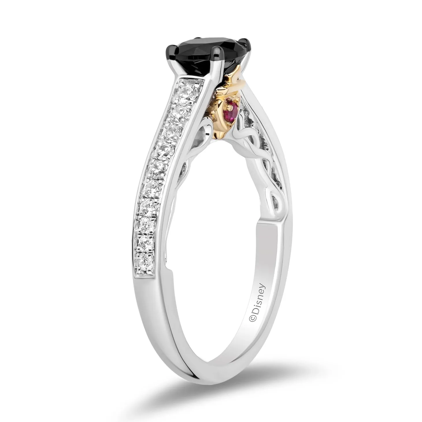 Enchanted Disney Fine Jewelry 14K White Gold and Yellow Gold with 1 CTTW Diamonds and Ruby Evil Queen Engagement Ring
