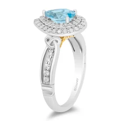 Enchanted Disney Fine Jewelry 14K White Gold and Yellow Gold with 1/2 CTTW Diamonds and Swiss Blue Topaz Merida Engagement Ring