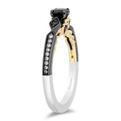 Enchanted Disney Fine Jewelry 14K White Gold and Yellow Gold with Black Rhodium Evil Queen Black Diamond Engagement Ring with 5/8 CTTW Diamonds and Garnet Peek-a-boo Surprise