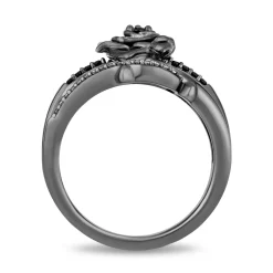 Enchanted Disney Fine Jewelry Black Rhodium Over Sterling Silver with 1/5 CTTW Black and White Diamond with Black Onyx Maleficent Ring