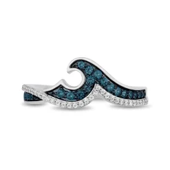 Enchanted Disney Fine Jewelry Sterling Silver with 1/4 CTTW Blue and White Diamond Moana Wave Ring