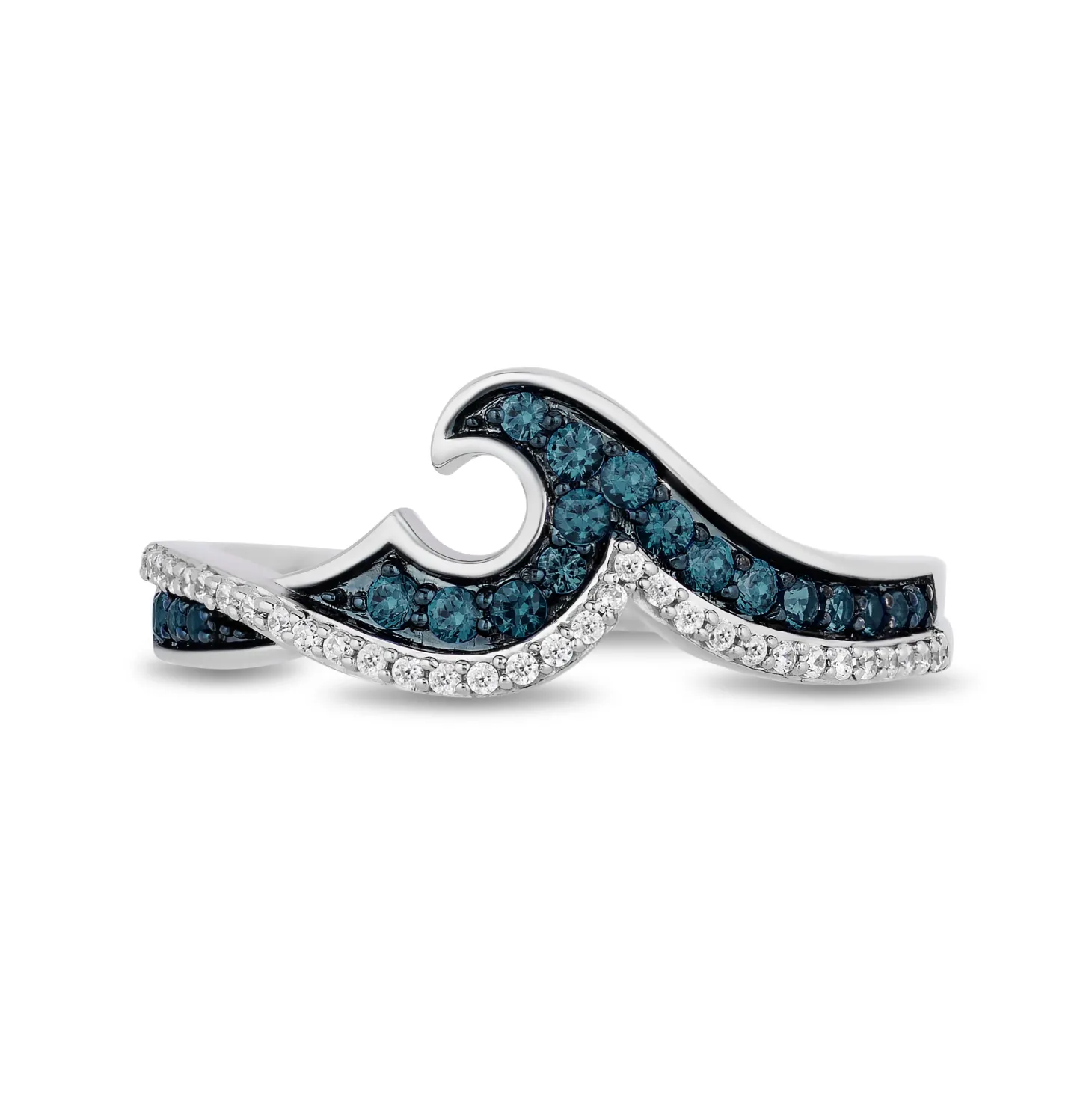 Enchanted Disney Fine Jewelry Sterling Silver with 1/4 CTTW Blue and White Diamond Moana Wave Ring