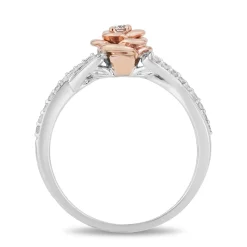 Enchanted Disney Fine Jewelry Sterling Silver and 10K Rose Gold 1/5 CTTW Belle Rose Ring