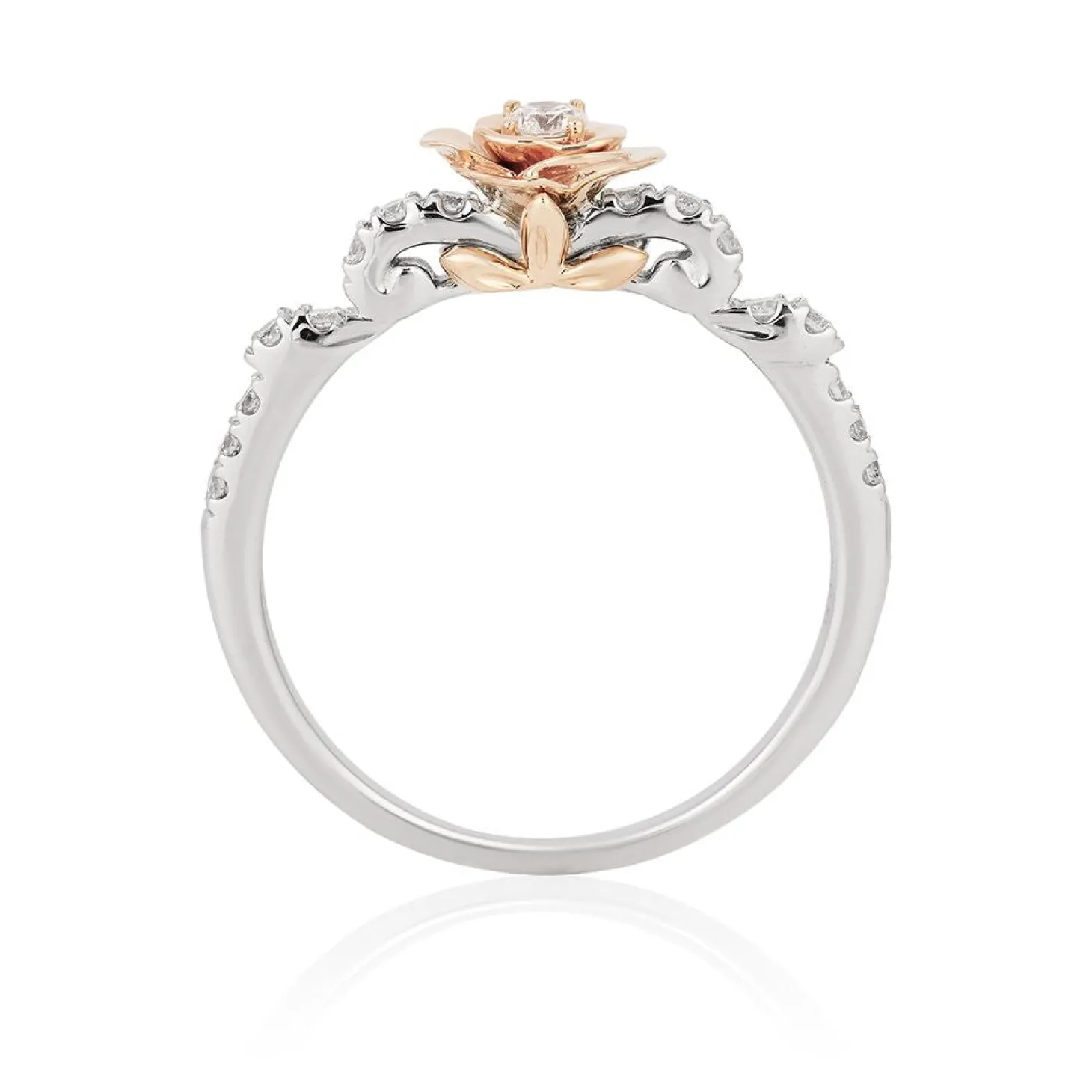 Enchanted Disney Fine Jewelry Sterling Silver And 10K Rose Gold With 1/4 CTTW Diamond Belle Rose Promise Ring
