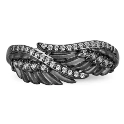 Enchanted Disney Fine Jewelry Sterling Silver with Black Rhodium 1/6 CTTW Maleficent Wings Ring
