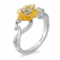 Enchanted Disney Fine Jewelry Sterling Silver and 10K Yellow Gold 1/10 CTTW Tiana Water Lily Ring
