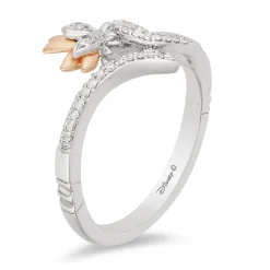 Enchanted Disney Fine Jewelry Sterling Silver and 10K Rose Gold 1/10 CTTW Jasmine Ring
