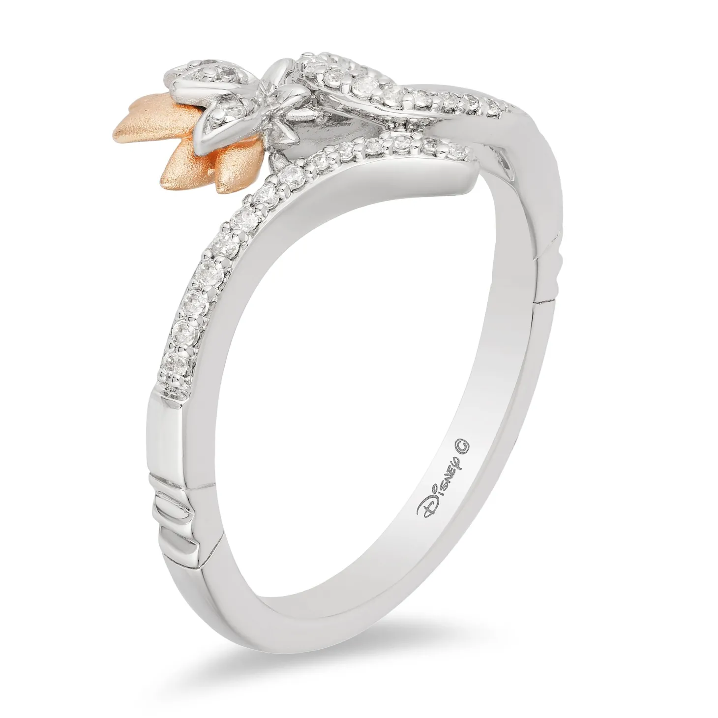 Enchanted Disney Fine Jewelry Sterling Silver and 10K Rose Gold 1/10 CTTW Jasmine Ring
