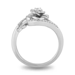 Enchanted Disney Fine Jewelry Sterling Silver with 1/5 CTTW Diamond Cinderella 70th Gardenia Flower Ring