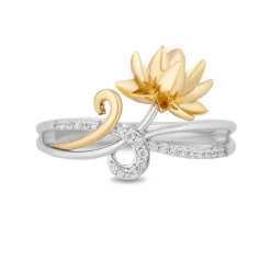 Enchanted Disney Fine Jewelry Sterling Silver and 10K Yellow Gold With 1/10 CTTW Diamond Tiana Lotus Ring