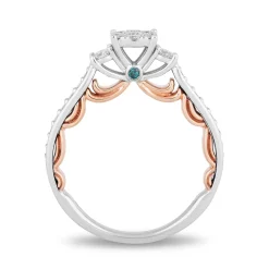 Enchanted Disney Fine Jewelry 14K White Gold and Rose Gold 1/2 CTTW Blue & White Diamond Belle Engagement Ring
