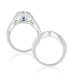 Enchanted Disney Fine Jewelry 14K White Gold with 1 CTTW Diamond and Created Blue sapphire Disney Cinderella Bridal Set