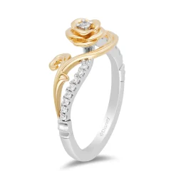 Enchanted Disney Fine Jewelry Sterling Silver and 10K Yellow Gold with 1/6 CTTW Diamonds Belle Rose Ring