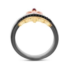 Enchanted Disney Fine Jewelry 14K Rose Gold and Yellow Gold Over Sterling Silver with 1/6 CTTW Diamonds and Garnet Snow White Evil Queen Duo Ring