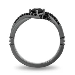 Enchanted Disney Fine Jewelry Black Rhodium over Sterling Silver with 1/10 CTTW Black Diamond and Onyx Maleficent Ring