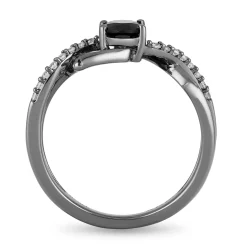 Enchanted Disney Fine Jewelry Black Rhodium Over Sterling Silver with 1/10 CTTW Diamond and Black Onyx Maleficent Ring