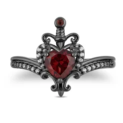 Enchanted Disney Fine Jewelry Black Rhodium over Sterling Silver Evil Queen with 1/10 CTTW Diamond and Red Garnet Dagger Ring