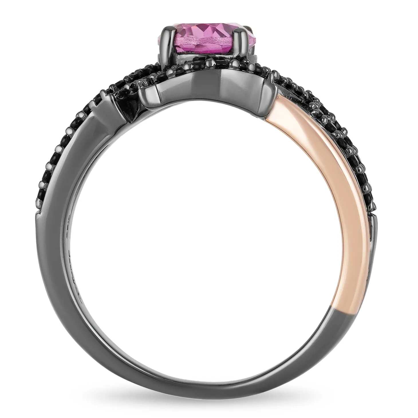 Enchanted Disney Fine Jewelry 14K Rose Gold over Sterling Silver with Black Rhodium with 1/4 CTTW Diamond and Created Pink Sapphire Maleficent Ring