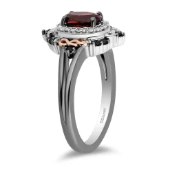 Enchanted Disney Fine Jewelry Black Rhodium over Sterling Silver and 10K Rose Gold 1/5 CTTW Black and White Diamond with Red Garnet Evil Queen Ring