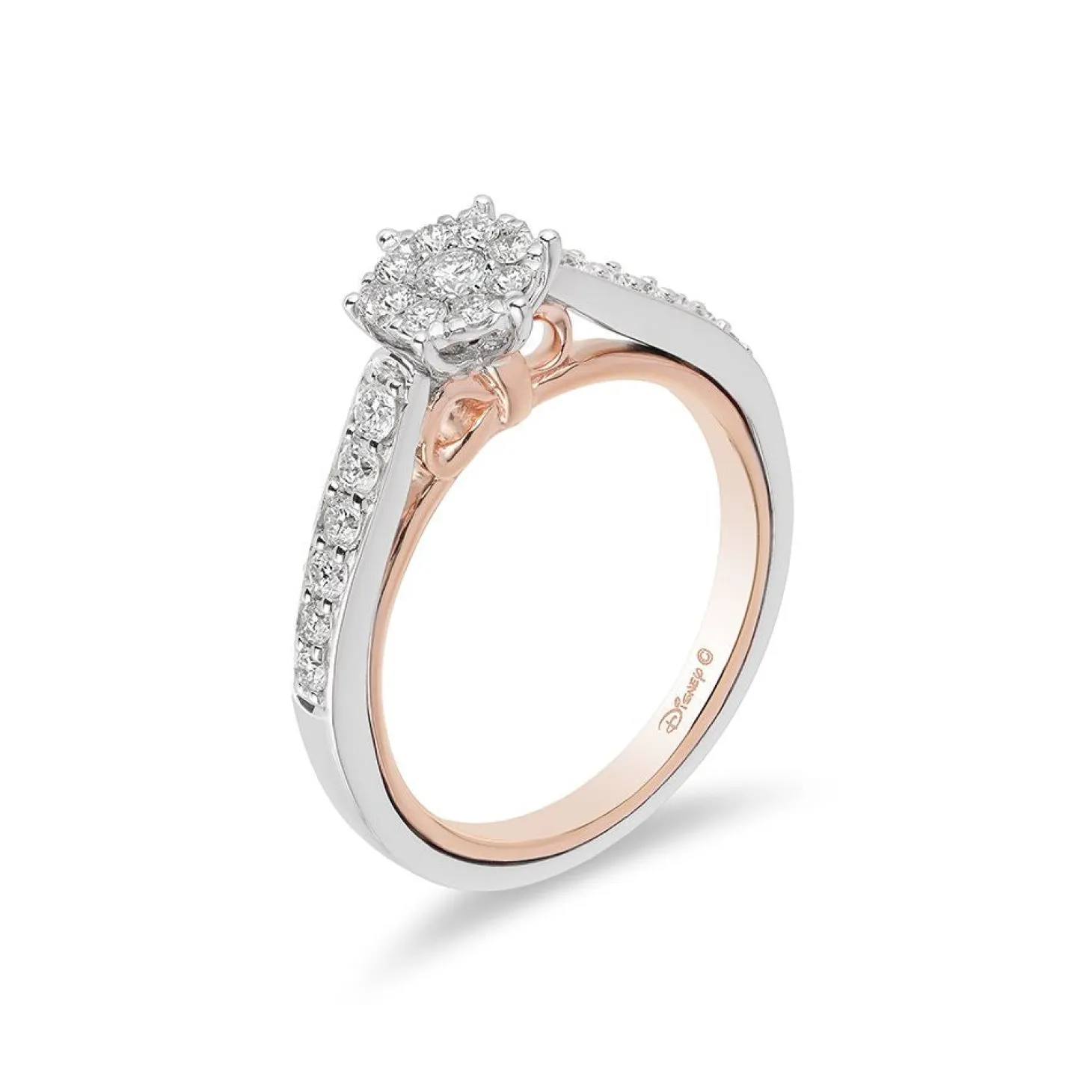 Enchanted Disney Fine Jewelry 10K White Gold and Rose Gold with 1/2 CTTW Snow White Disney Engagement Ring