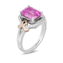 Enchanted Disney Fine Jewelry Sterling Silver and 10K Rose Gold with 1/6 CTTW and Created Pink Sapphire Aurora Ring