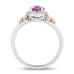 Enchanted Disney Fine Jewelry 14K Rose Gold over Sterling Silver with 1/10 CTTW Diamond and Created Pink Sapphire Aurora Crown Ring