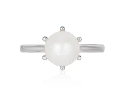 Enchanted Disney Fine Jewelry Sterling Silver with 1/10 CTTW Diamond and Pearl Ariel Disney Ring