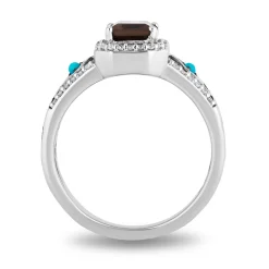 Enchanted Disney Fine Jewelry Sterling Silver with 1/5 CTTW Diamond with Smokey Quartz and Turquoise Pocahontas Ring