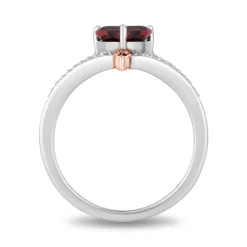 Enchanted Disney Fine Jewelry Sterling Silver and 10K Rose Gold with 1/10 CTTW Diamond with Red Garnet Evil Queen Ring