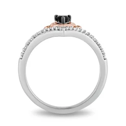 Enchanted Disney Fine Jewelry 10K Rose Gold and Sterling Silver with 1/6 CTTW Black and White Diamond with Black Onyx Maleficent Ring