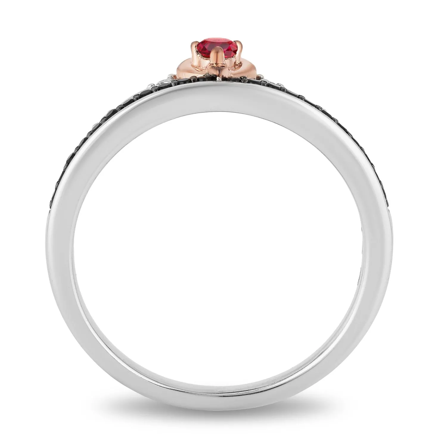 Enchanted Disney Fine Jewelry Sterling Silver and 10K Rose Gold with 1/4 CTTW Diamond and Ruby Snow White and Evil Queen Duo Ring Set