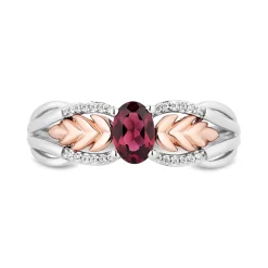 Enchanted Disney Fine Jewelry Sterling Silver and 10K Rose Gold with 1/20 CTTW Diamonds and Rhodolite Garnet Anna Wheat Ring