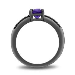 Enchanted Disney Fine Jewelry Black Rhodium over Sterling Silver with 1/5 CTTW Black Diamond and Amethyst Ursula Ring