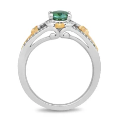 Enchanted Disney Fine Jewelry Sterling Silver and 10K Yellow Gold with 1/5 CTTW Diamond and Created Emerald Tinker Bell Ring