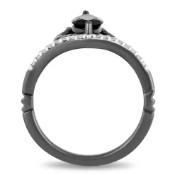 Enchanted Disney Fine Jewelry Black Rhodium Over Sterling Silver with 1/10 CTTW Diamond and Onyx Maleficent Ring