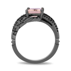 Enchanted Disney Fine Jewelry Black Rhodium over Sterling Silver with 1/3 CTTW Black Diamond and Morganite Maleficent Aurora Ring