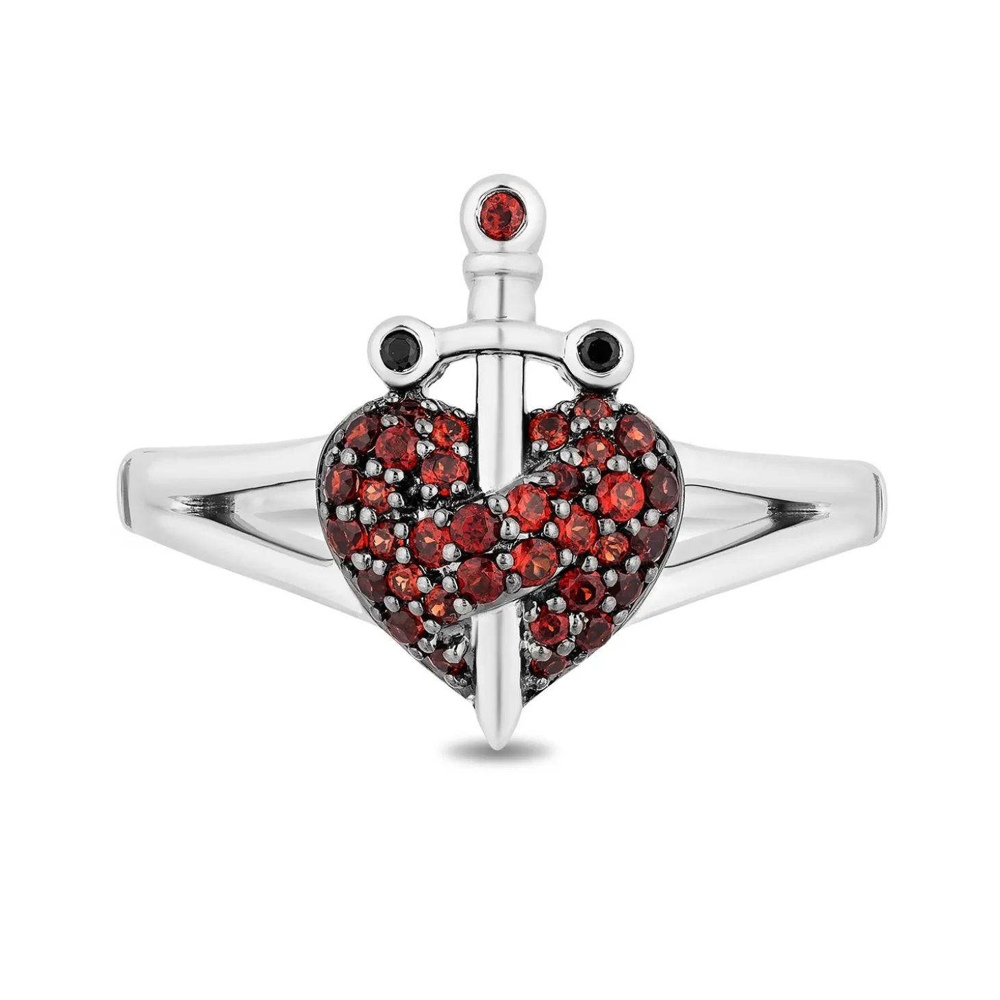 Enchanted Disney Fine Jewelry Black Rhodium over Sterling Silver With Black Diamond Accent and Garnet Evil Queen Dagger Ring