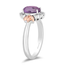 Enchanted Disney Fine Jewelry Sterling Silver and 10K Rose Gold 1/6 CTTW Diamond and Rose De France Rapunzel Ring