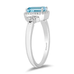 Enchanted Disney Fine Jewelry Sterling Silver with 1/10 CTTW Diamonds and Sky Blue Topaz Elsa Ring