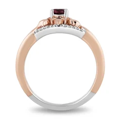 Enchanted Disney Fine Jewelry Sterling Silver and 10K Rose Gold with 1/6 CTTW Diamond and Rhodolite Garnet Anna Ring