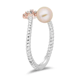 Enchanted Disney Fine Jewelry 14K Rose Gold Over Sterling Silver with 1/20 CTTW Diamonds and Fresh Water Pearl Ariel Ring