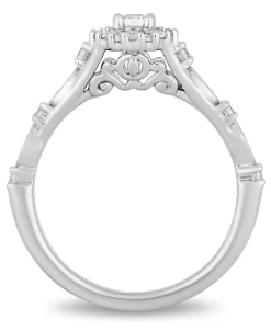 Enchanted Disney Fine Jewelry 14K White Gold with 1/2 CTTW Round And Baguette Shape Diamond Cinderella Engagement Ring